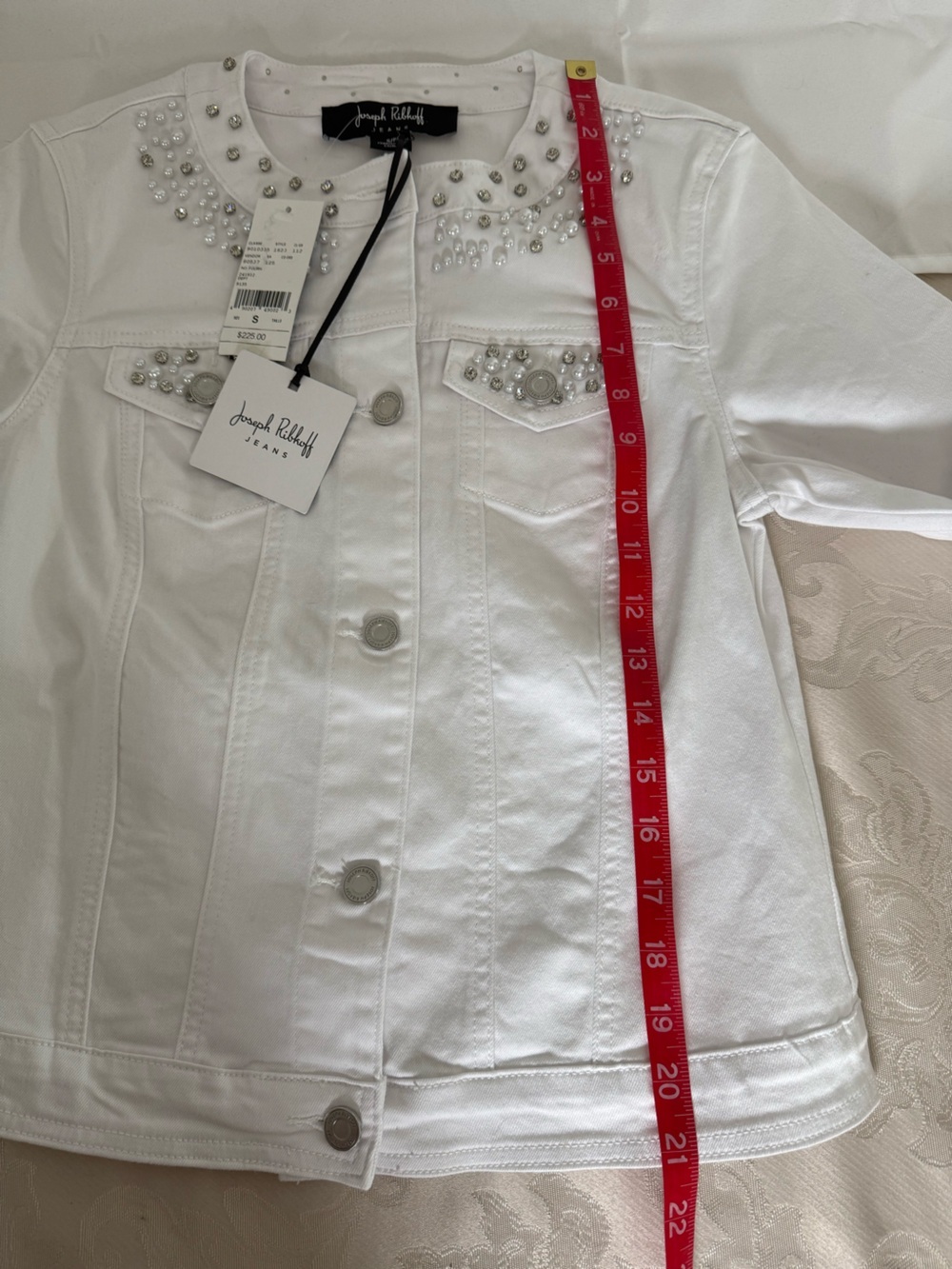 Joseph Ribkoff Ivory Pearl Rhinestone Embellished Denim Jacket NWT S - Picture 7 of 14